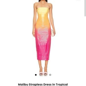 RunAway The Label Yellow and Pink Strapless Sequin Dress